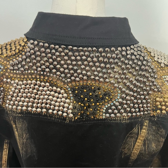 Vintage 90's Luxe Moda Black Studded Jean Jacket -- M - Picture 7 of 11